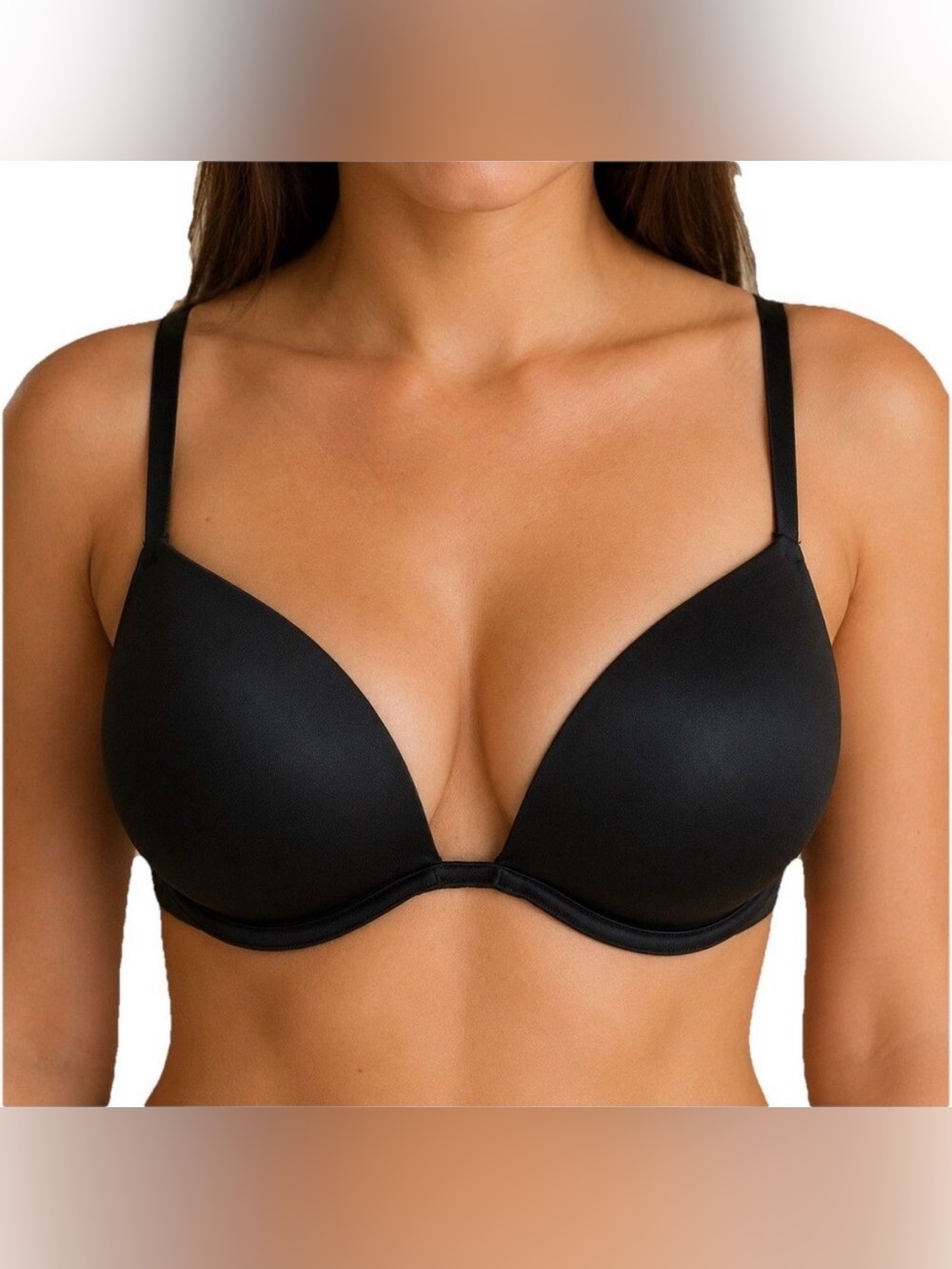 Pink Victorias Secret Wear Everywhere Super Push-Up Bra 34D Black Plunge Smooth